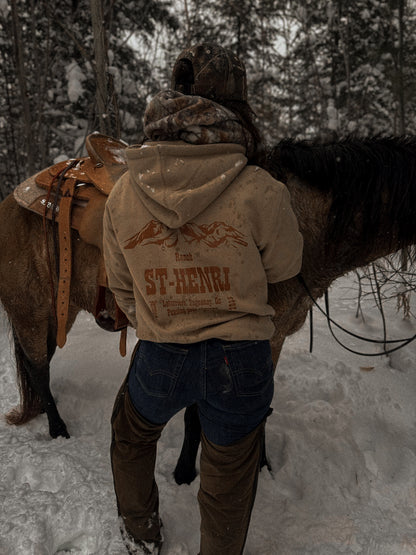 ''Coming soon'' hoodie sand